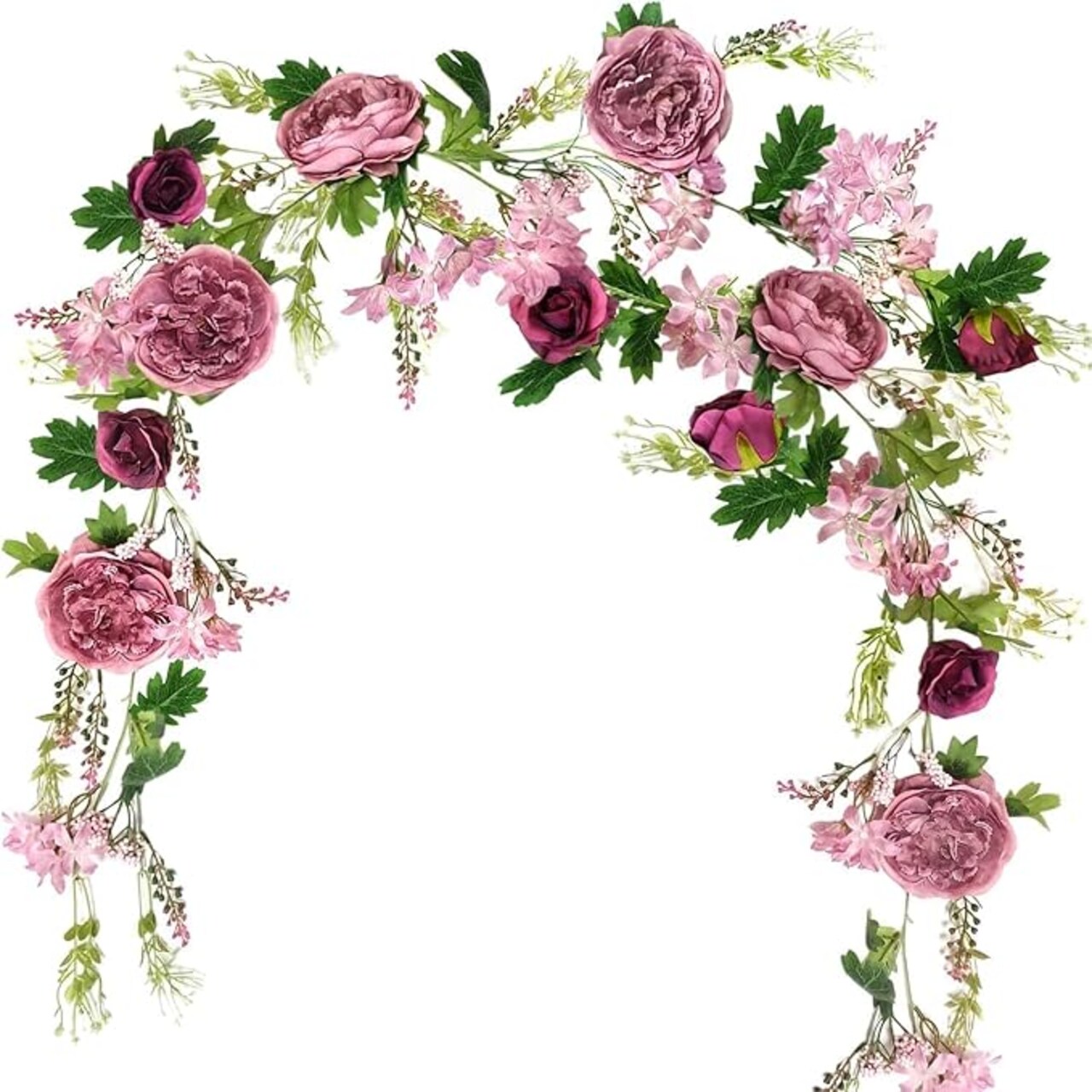 Peony Flower Garland, Rose Flower Swag, 6' Wedding Arch Flowers for Wedding Decor Home Table Runner Mantle Party Decor(Dusty Peony Garland)